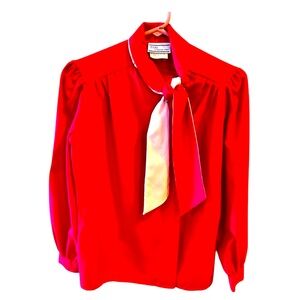 Vintage Rich Red and Cream Bow Tie Blouse by Avon Fashion.  Size = 7-8